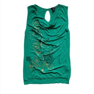 H&M green cowlneck tank top